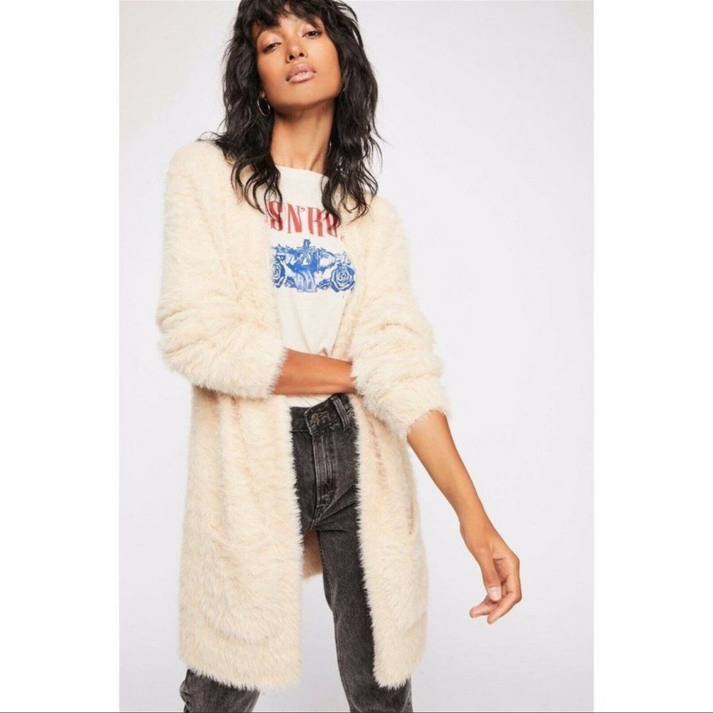 FREE PEOPLE cream fuzzy sweater cardi